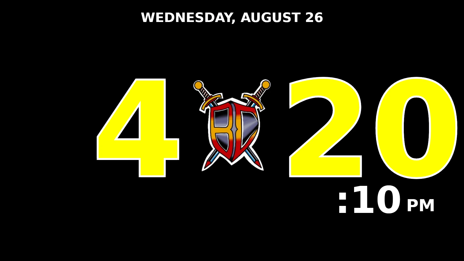 YogaOps gym timer branded for BC Jiu Jitsu — black background, yellow digits and the club crest